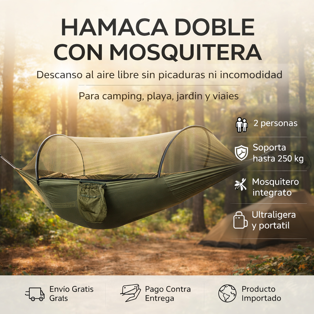 Hamaca de Camping Doble con Mosquitera Integrada