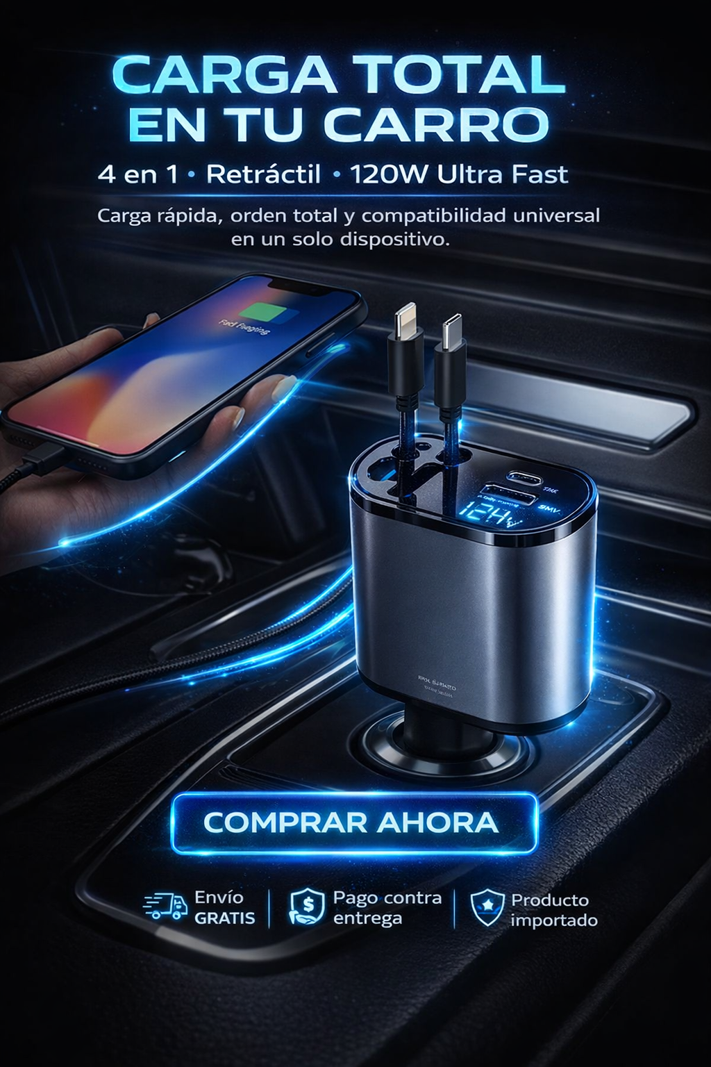 “CHARGER PRO™ 120W” “CARGA RÁPIDA MÚLTIPLE”