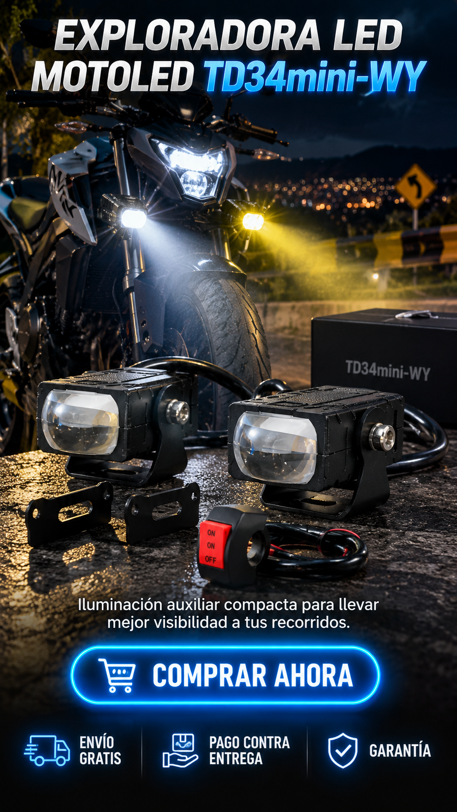 MOTOLED NIGHTFORCE TD34mini-WY™-Potencia compacta que transforma tu visión del camino.