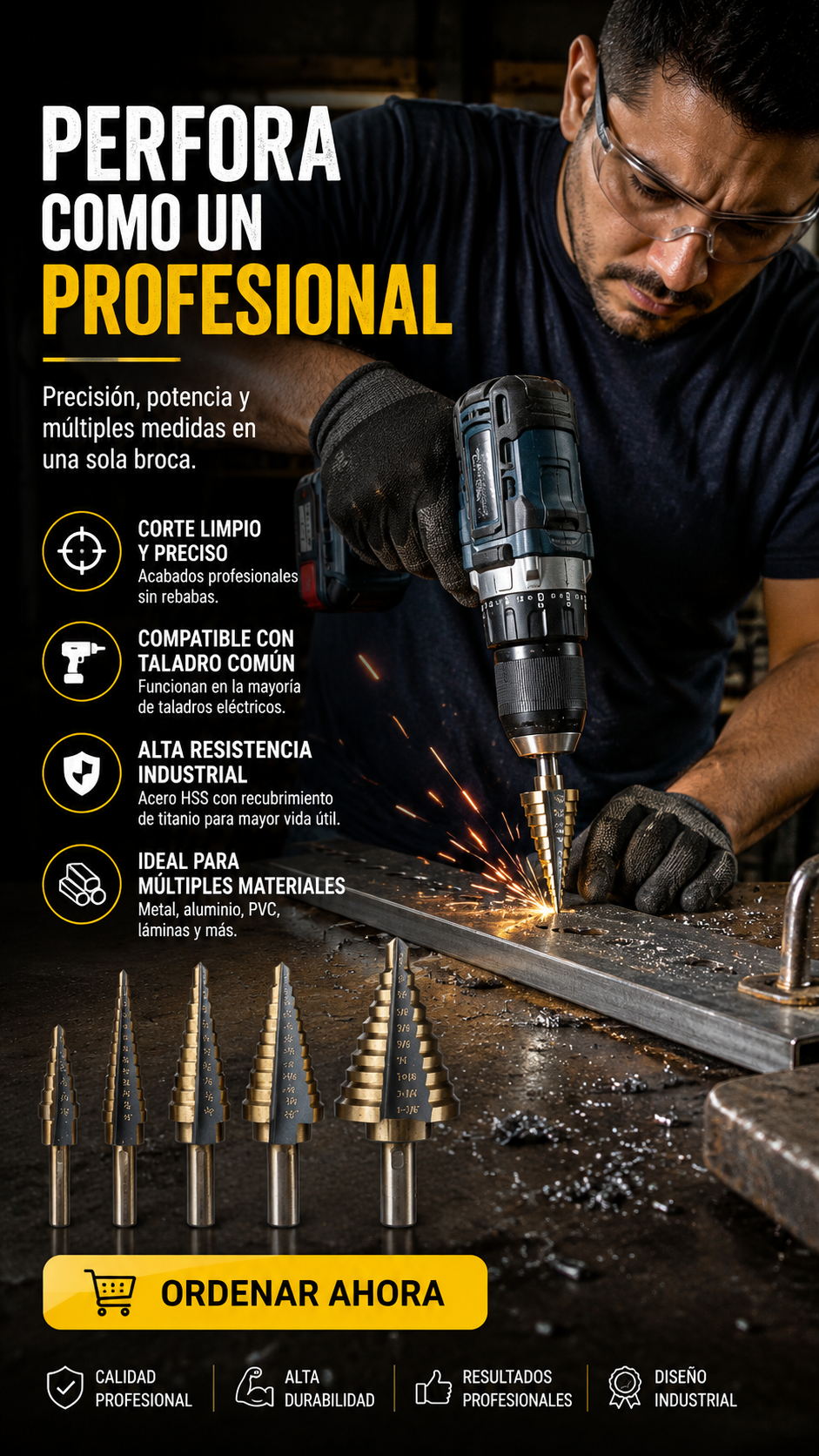 DRILLMAX PRO™ Brocas escalonadas premium para perforaciones limpias y profesionales.
