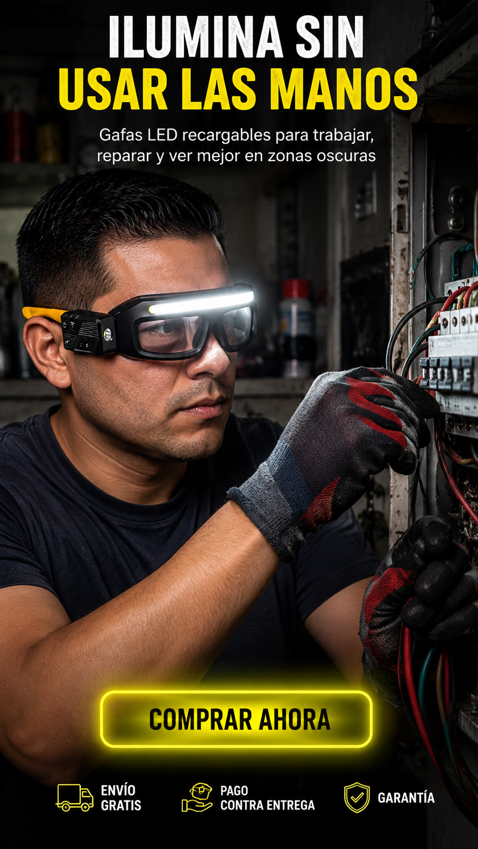 Gafas LED Recargables Manos Libres-Ilumina exactamente donde miras y trabaja con total precisión, incluso en los espacios más oscuros.
