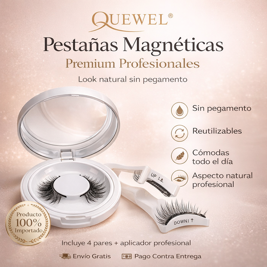 QUEWEL – Pestañas Magnéticas Premium (4 pares + aplicador)