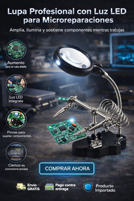 "Lupa Profesional con Luz LED para Microreparaciones"