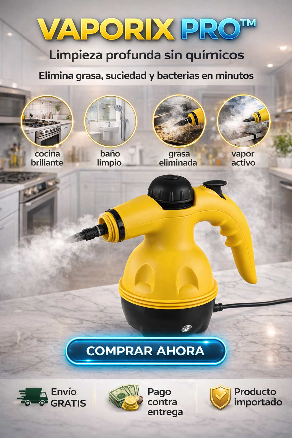 “VAPORIX PRO™-Limpieza profunda sin químicos”