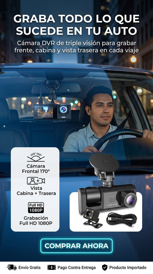 AutoGuard 3X™ – Cámara DVR Triple Visión para Auto