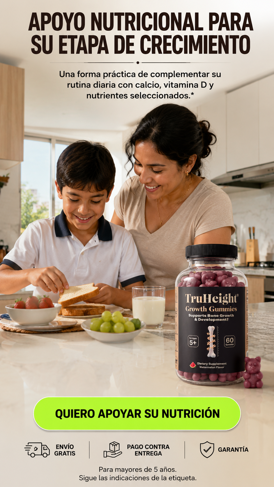 TruHeight® Growth Gummies-Apoyo  para el crecimiento de niños mayores de 5 años.