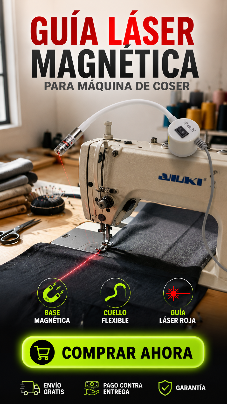 GUÍA LÁSER MAGNÉTICA PRO-Costuras más rectas. Precisión a simple vista.
