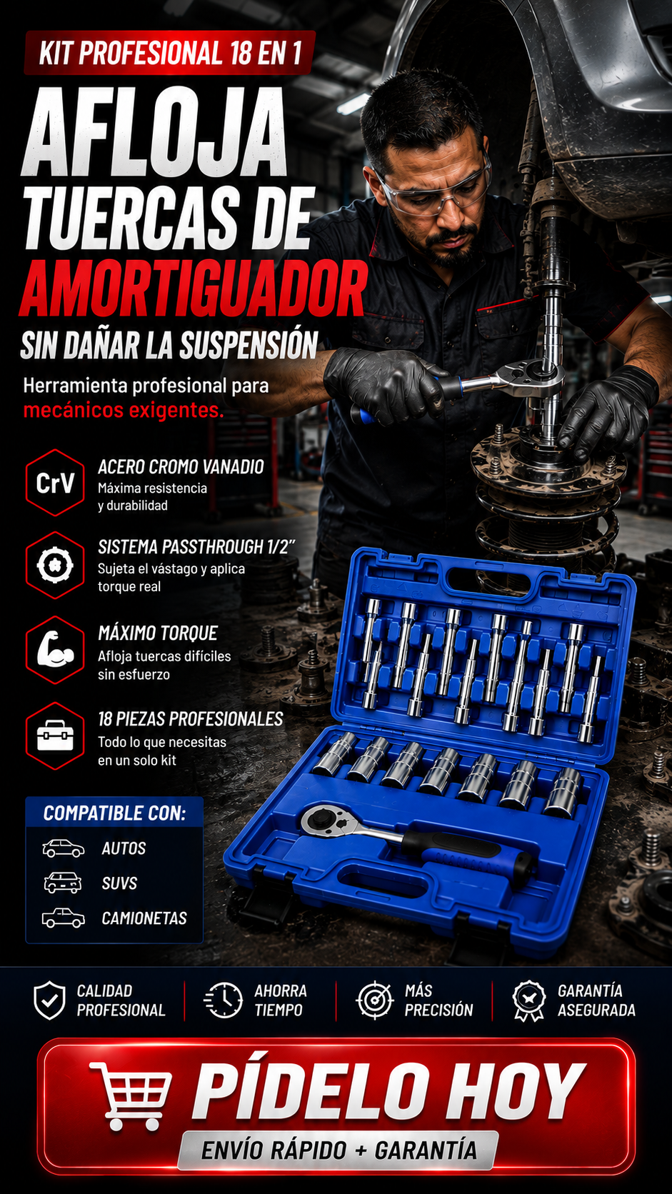 TORQMASTER™ STRUT SOCKET KIT  Kit profesional de copas para suspensión y amortiguadores.