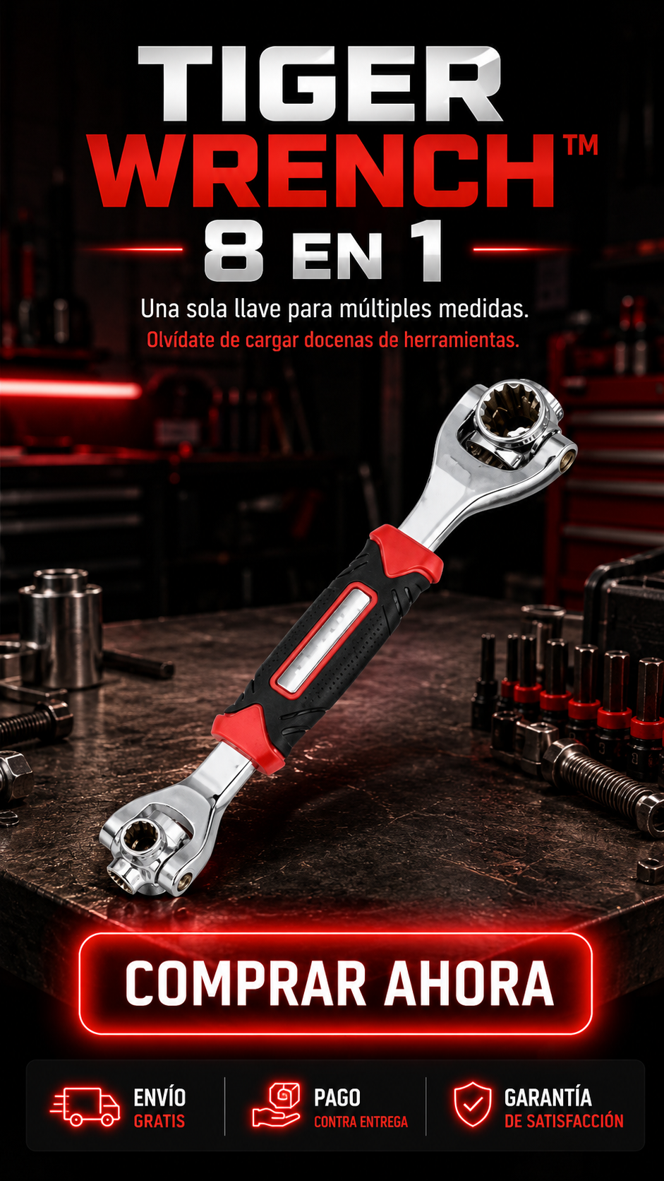 TIGER WRENCH™ 8 EN 1 - Una sola llave para múltiples medidas