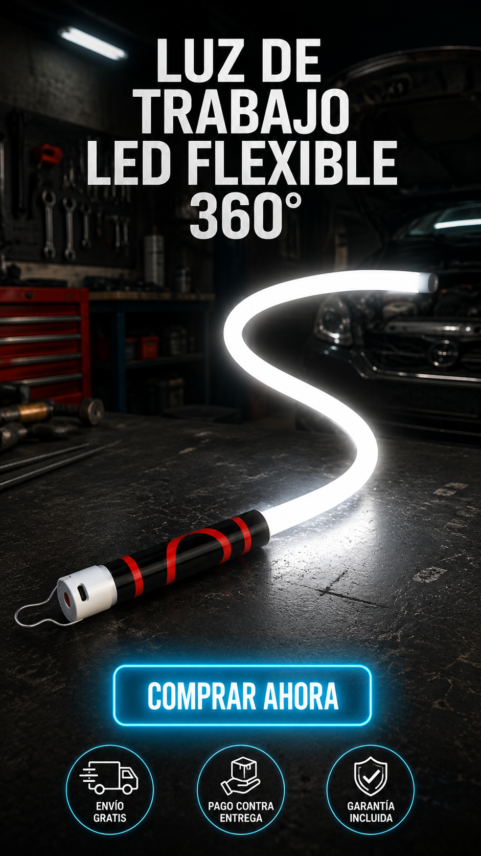 Luz de Trabajo LED Flexible 360°-Ilumina cada rincón con total libertad y trabaja con ambas manos.