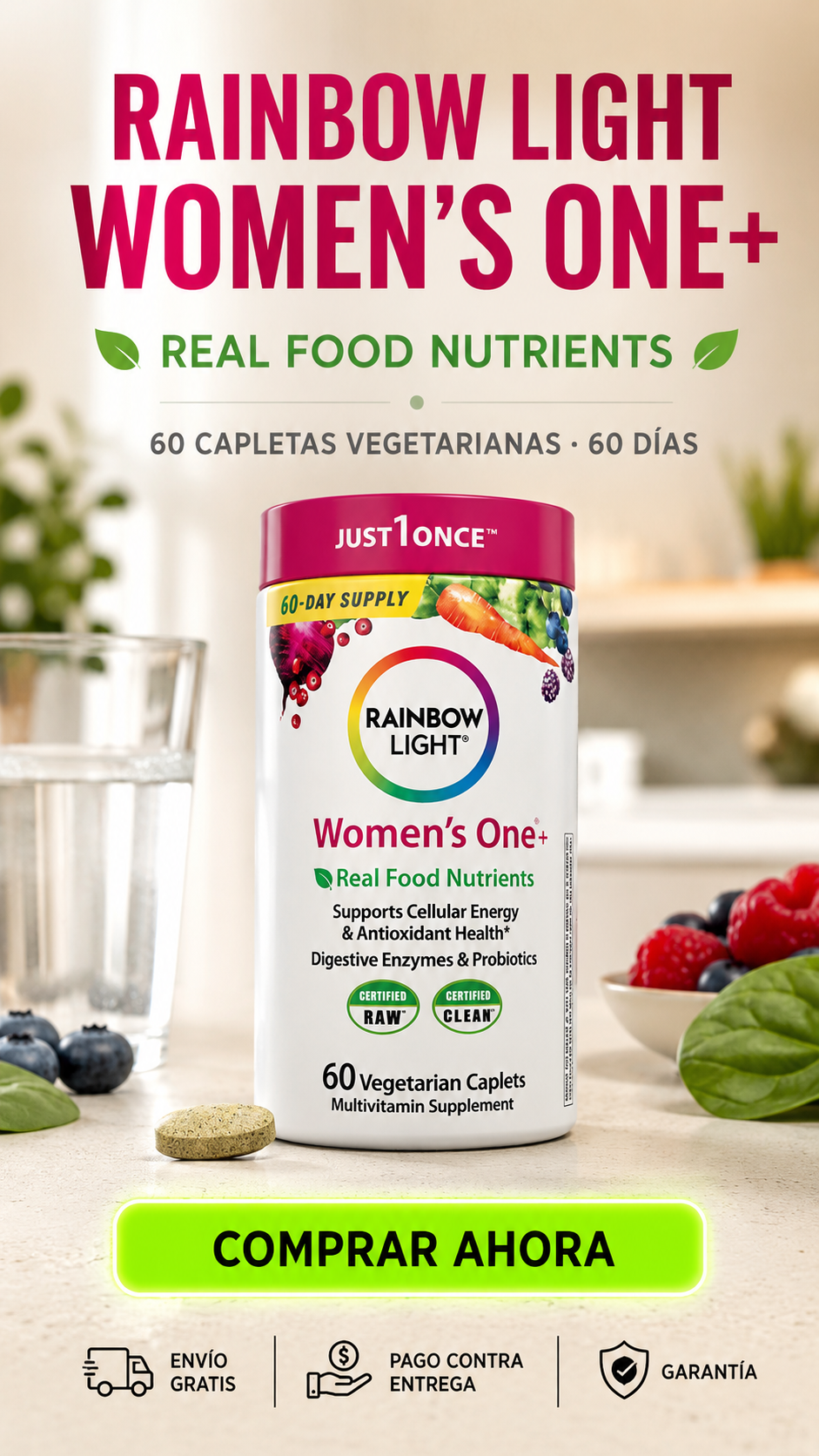 Rainbow Light Women’s One+ Real Food Nutrients-Nutrición completa Una vez al día.