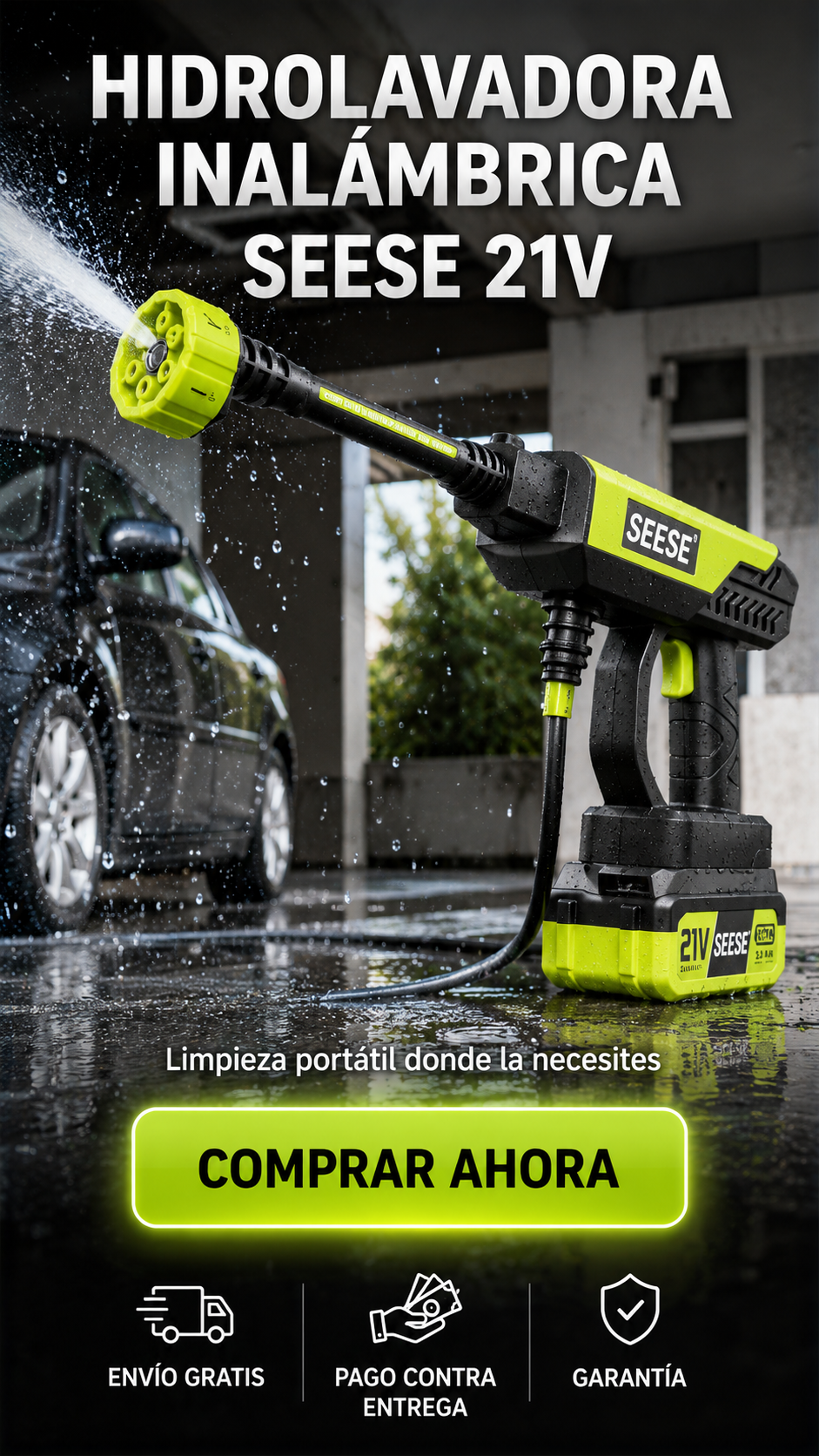 Hidrolavadora Portátil SEESE 21V-Potencia de limpieza donde la necesites.