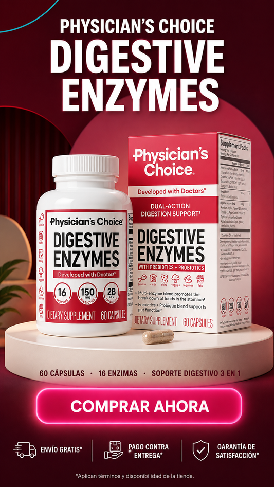 Physician's Choice Digestive Enzymes-Soporte digestivo 3 en 1 con 16 enzimas, prebióticos y probióticos.