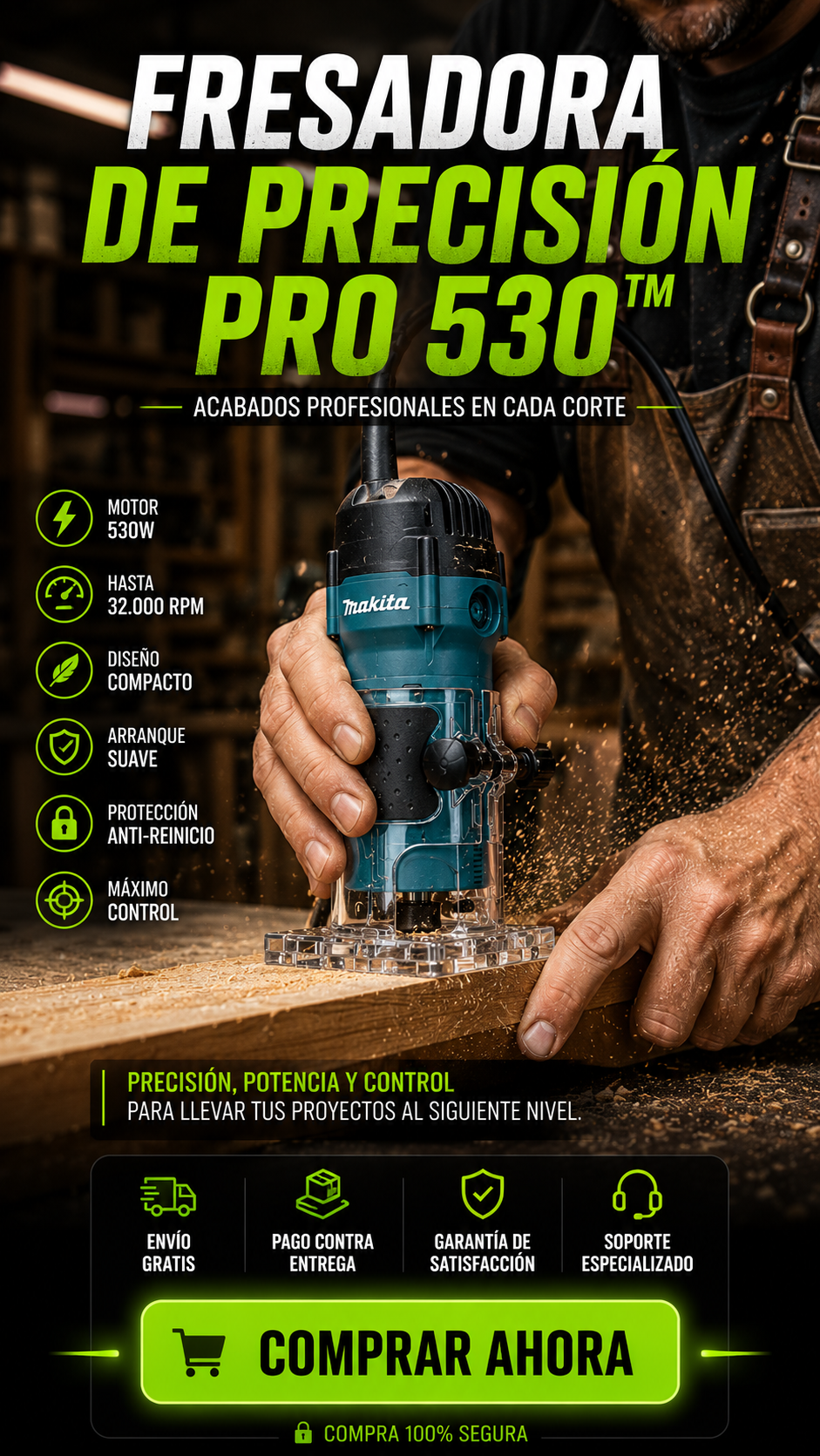 FRESADORA DE PRECISIÓN PRO 530-Acabados profesionales en madera sin esfuerzo y con máxima precisión.