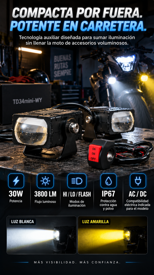 MOTOLED NIGHTFORCE TD34mini-WY™-Potencia compacta que transforma tu visión del camino.