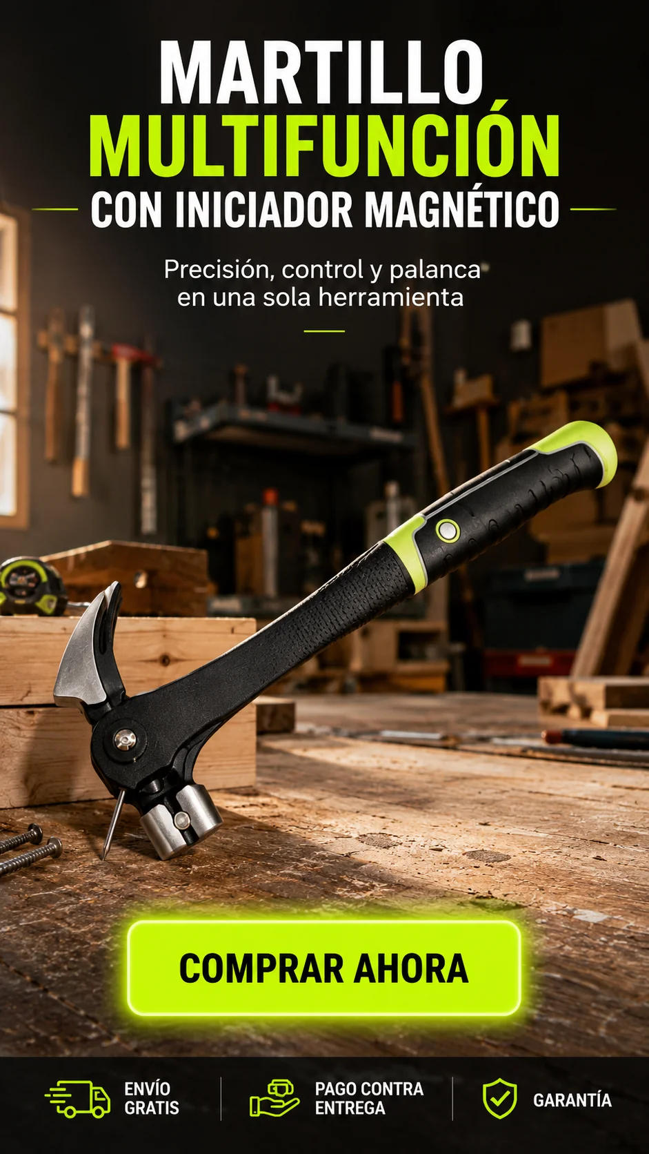 Martillo Magnético 5 en 1 Pro: Clava, extrae y hace palanca con más precisión y control.