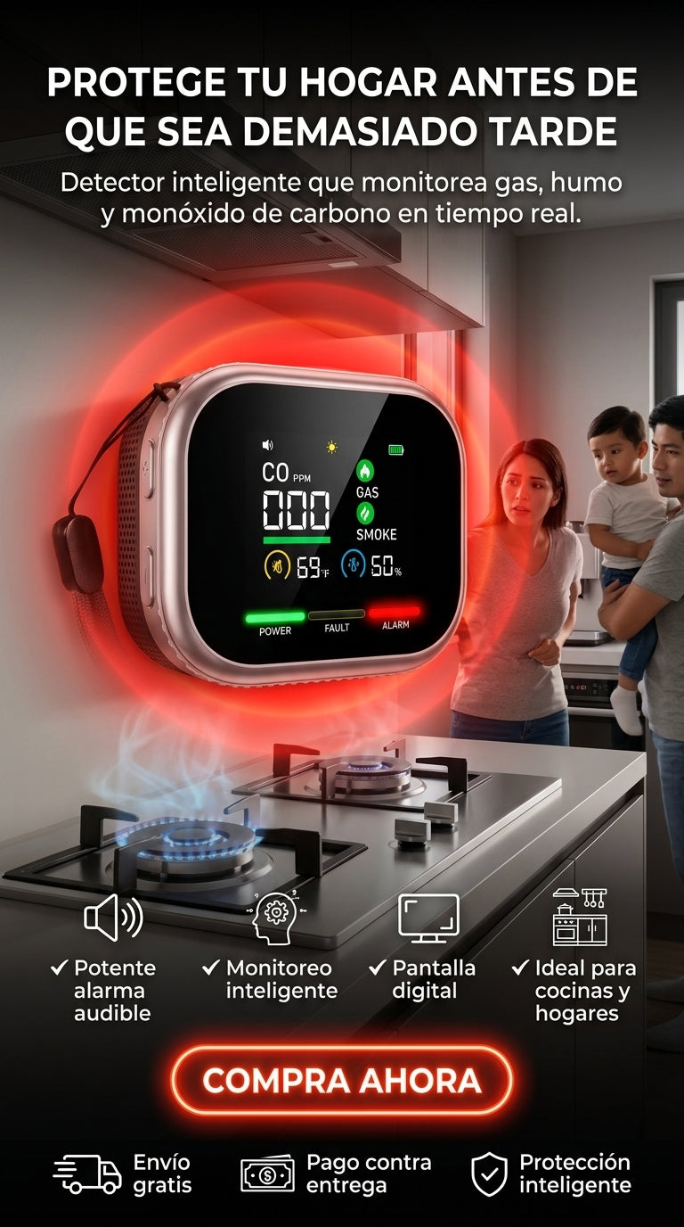 SafeAir Guardian™ – Detector Inteligente de Gas, Humo y Monóxido
